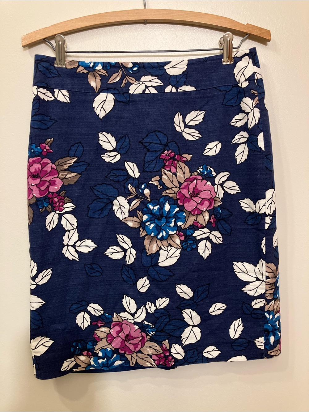 Ann Taylor Navy Pencil Skirt with Pink, Blue & Cream Floral Print